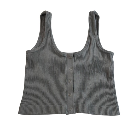 y2k gray ribbed button up tank top coquette cottagecore basic minimalist layer - Picture 1 of 7